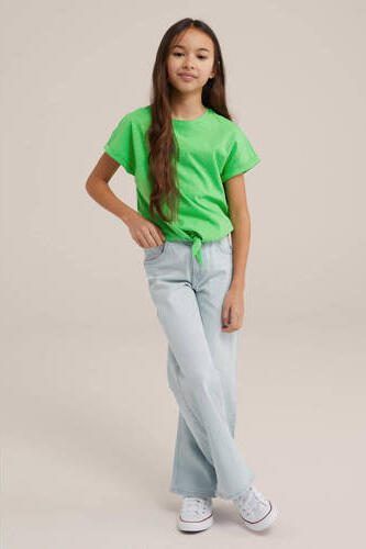 WE Fashion T-shirt greenery Groen Meisjes Katoen Ronde hals Effen 134 140 - Foto 3