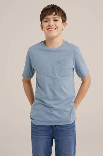 WE Fashion T-shirt grijsblauw Jongens Katoen Ronde hals Effen 110 116 - Foto 2