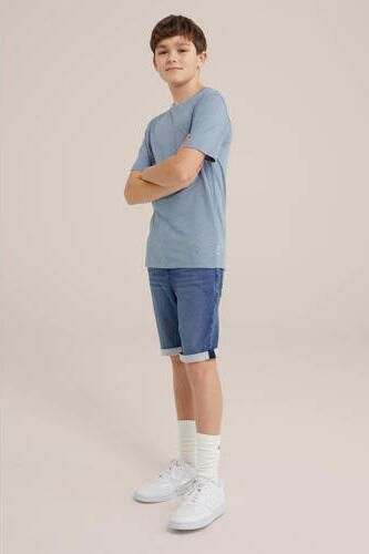 WE Fashion T-shirt grijsblauw Jongens Katoen Ronde hals Effen 110 116 - Foto 3