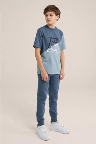 WE Fashion T-shirt grijsblauw Jongens Katoen Ronde hals Meerkleurig 110 116