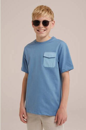 WE Fashion T-shirt grijsblauw Jongens Stretchkatoen Ronde hals Effen 110 116 - Foto 3