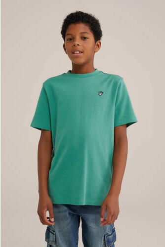 WE Fashion T-shirt Groen Jongens Katoen Ronde hals Effen 134 140