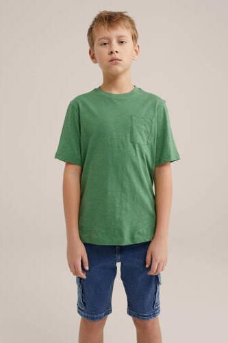 WE Fashion T-shirt groen Jongens Katoen Ronde hals Effen 110 116 - Foto 2