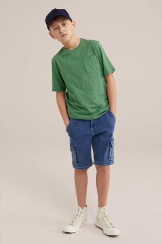 WE Fashion T-shirt groen Jongens Katoen Ronde hals Effen 110 116 - Foto 3