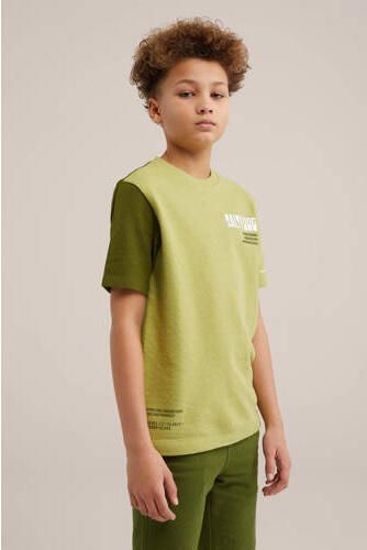 WE Fashion T-shirt groen Jongens Katoen Ronde hals Effen 110 116 - Foto 2