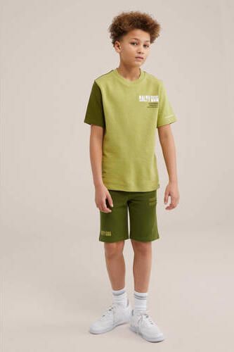 WE Fashion T-shirt groen Jongens Katoen Ronde hals Effen 110 116 - Foto 3
