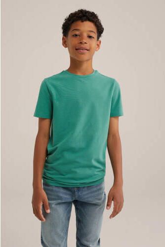 WE Fashion T-shirt Groen Jongens Stretchkatoen Ronde hals Effen 146 152 - Foto 2