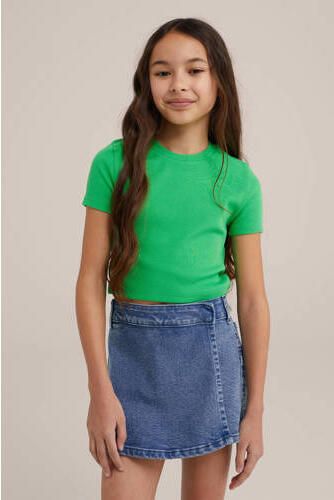 WE Fashion T-shirt groen Meisjes Katoen Ronde hals Effen 146 152