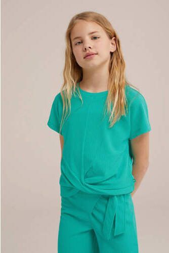 WE Fashion T-shirt groen Meisjes Polyester Ronde hals Effen 134 140 - Foto 2