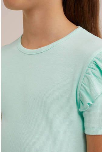 WE Fashion T-shirt Groen Meisjes Stretchkatoen Ronde hals Effen 170 176 - Foto 2