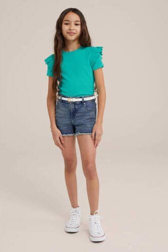 WE Fashion T-shirt groen Meisjes Stretchkatoen Ronde hals Effen 110 116 - Foto 3