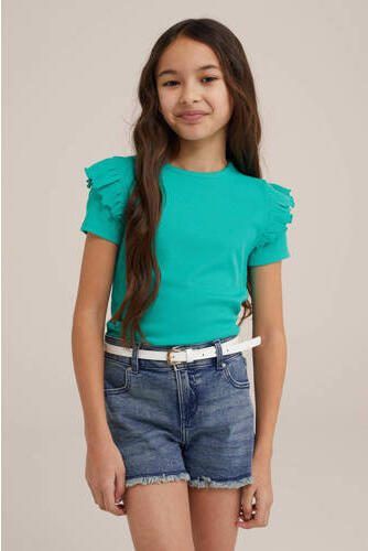 WE Fashion T-shirt groen Meisjes Stretchkatoen Ronde hals Effen 110 116 - Foto 2
