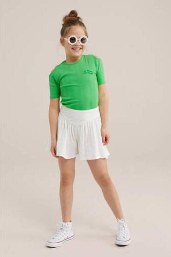 WE Fashion T-shirt groen Meisjes Stretchkatoen Ronde hals Effen 110 116 - Foto 3