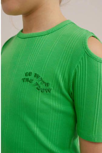 WE Fashion T-shirt groen Meisjes Stretchkatoen Ronde hals Effen 110 116 - Foto 2