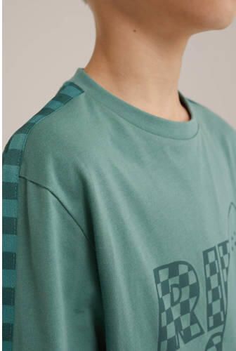 WE Fashion t-shirt groen donkergroen Jongens Katoen Ronde hals Printopdruk 110 116 - Foto 2