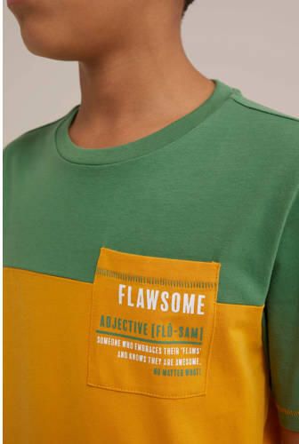 WE Fashion T-shirt groen geel Jongens Katoen Ronde hals Meerkleurig 146 152 - Foto 2