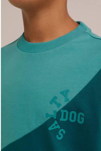 WE Fashion T-shirt groen wit Jongens Katoen Ronde hals Meerkleurig 110 116