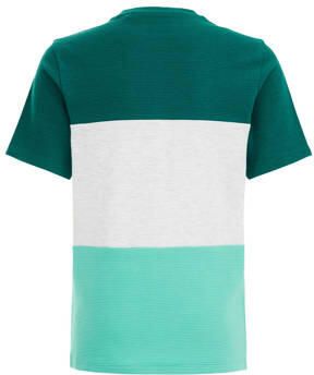 WE Fashion T-shirt groen wit Jongens Biologisch katoen Ronde hals Meerkleurig 98 104