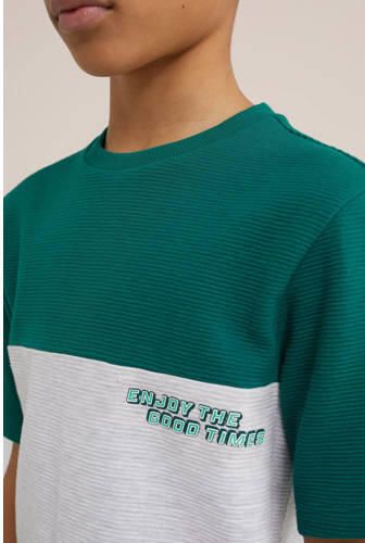 WE Fashion T-shirt groen wit Jongens Biologisch katoen Ronde hals Meerkleurig 98 104 - Foto 2