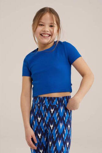 WE Fashion T-shirt kobaltblauw Meisjes Katoen Ronde hals Effen 134 140 - Foto 2