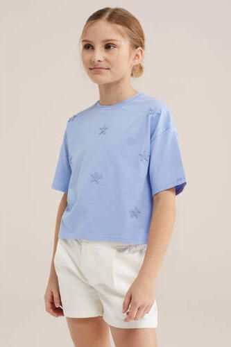 WE Fashion T-shirt lichtblauw Meisjes Katoen Ronde hals Effen - Foto 1