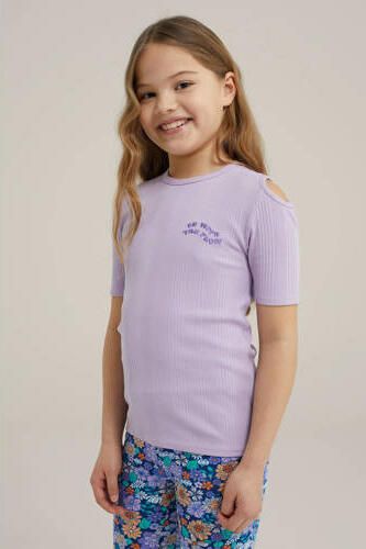 WE Fashion T-shirt lila Paars Meisjes Stretchkatoen Ronde hals Effen 110 116