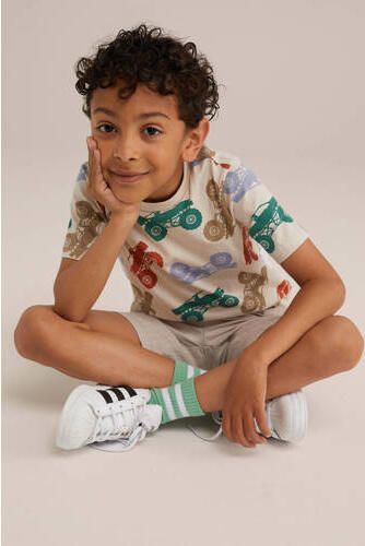 WE Fashion T-shirt met all over print beige Jongens Katoen Ronde hals All over print 110 116 - Foto 3