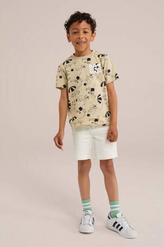 WE Fashion T-shirt met all over print beige Jongens Katoen Ronde hals All over print 122 128 - Foto 3