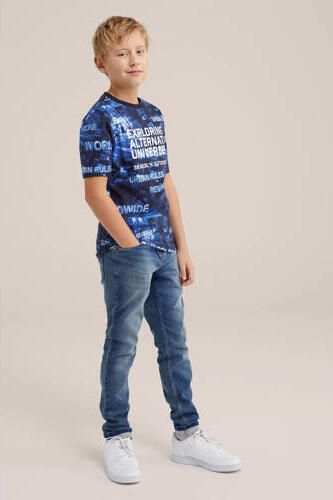WE Fashion T-shirt met all over print blauw Jongens Katoen Ronde hals All over print 110 116 - Foto 3