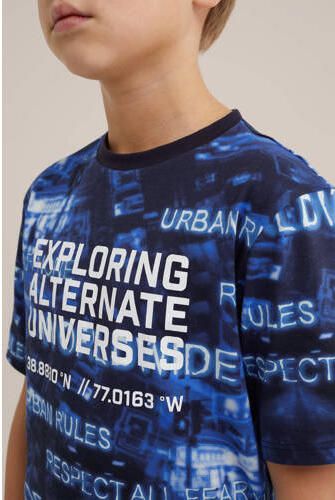 WE Fashion T-shirt met all over print blauw Jongens Katoen Ronde hals All over print 110 116 - Foto 2