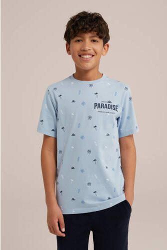 WE Fashion T-shirt met all over print blauw Jongens Katoen Ronde hals All over print 110 116 - Foto 2