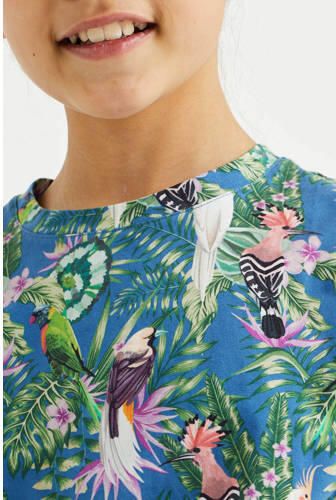 WE Fashion T-shirt met all over print blauw Meisjes Katoen Ronde hals All over print 110 116 - Foto 2