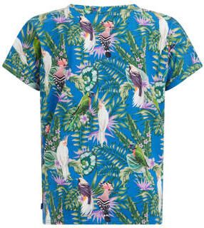 WE Fashion T-shirt met all over print blauw Meisjes Katoen Ronde hals All over print 110 116 - Foto 3