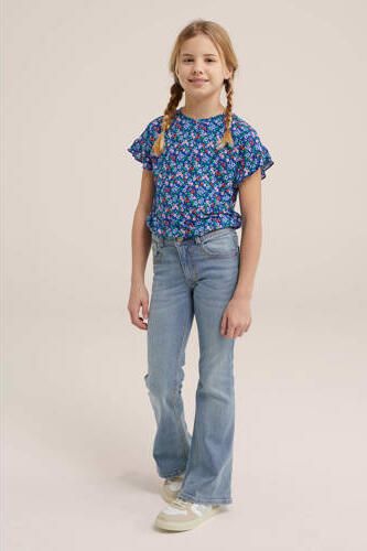WE Fashion T-shirt met all over print blauw Meisjes Viscose Ronde hals 110 116 - Foto 2