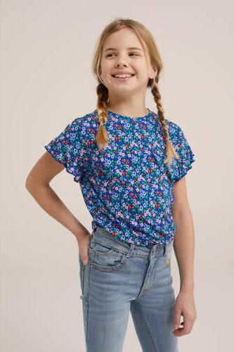 WE Fashion T-shirt met all over print blauw Meisjes Viscose Ronde hals 110 116 - Foto 3