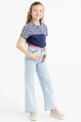 WE Fashion T-shirt met all over print donkerblauw Meisjes Stretchkatoen Ronde hals 110 116