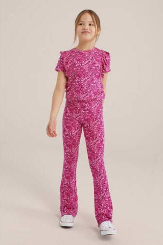 WE Fashion T-shirt met all over print en ruches roze Meisjes Viscose Ronde hals 110 116 - Foto 2