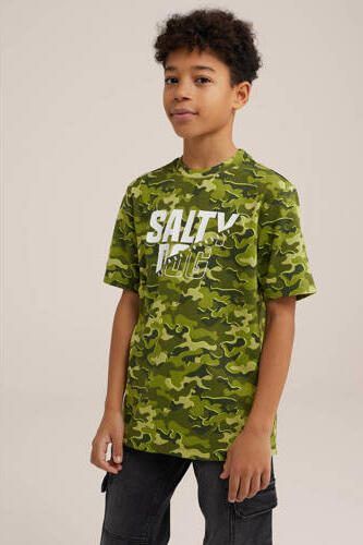 WE Fashion T-shirt met all over print groen Jongens Katoen Ronde hals All over print 110 116