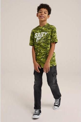 WE Fashion T-shirt met all over print groen Jongens Katoen Ronde hals All over print 110 116 - Foto 2