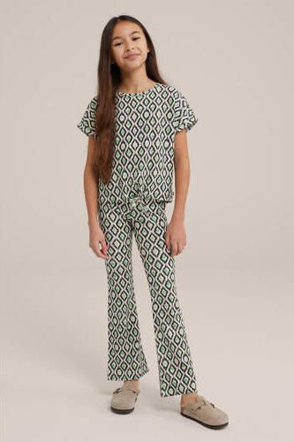 WE Fashion T-shirt met all over print groen beige zwart Meisjes Polyester Ronde hals 134 140