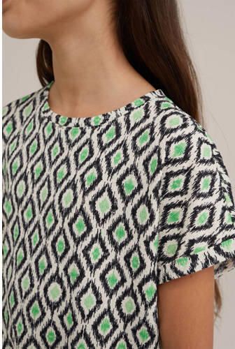 WE Fashion T-shirt met all over print groen beige zwart Meisjes Polyester Ronde hals 134 140 - Foto 2