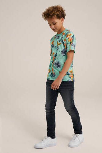 WE Fashion T-shirt met all over print groen groen blauw Jongens Katoen Ronde hals 110 116