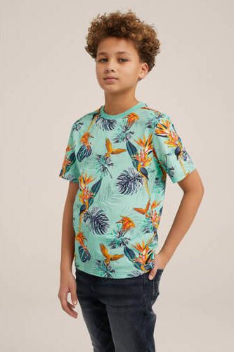 WE Fashion T-shirt met all over print groen groen blauw Jongens Katoen Ronde hals 110 116 - Foto 3