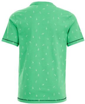 WE Fashion T-shirt met all over print groen wit Jongens Katoen Ronde hals 110 116