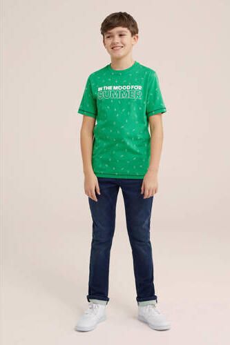 WE Fashion T-shirt met all over print groen wit Jongens Katoen Ronde hals 110 116 - Foto 2