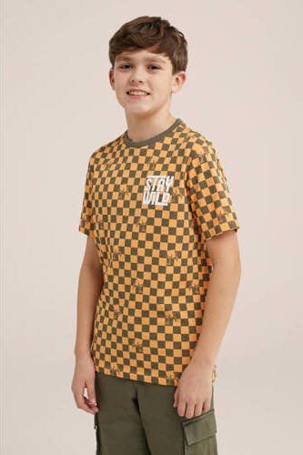 WE Fashion T-shirt met all over print lichtoranje Jongens Katoen Ronde hals 134 140 - Foto 3