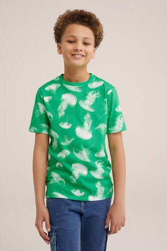 WE Fashion T-shirt met all over print multi Jongens Katoen Ronde hals All over print 134 140