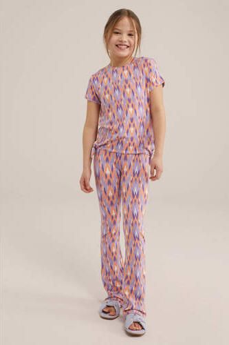 WE Fashion T-shirt met all over print paars Meisjes Viscose Ronde hals 110 116 - Foto 3