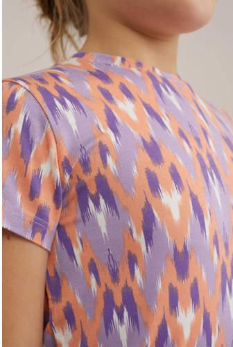 WE Fashion T-shirt met all over print paars Meisjes Viscose Ronde hals 110 116 - Foto 2