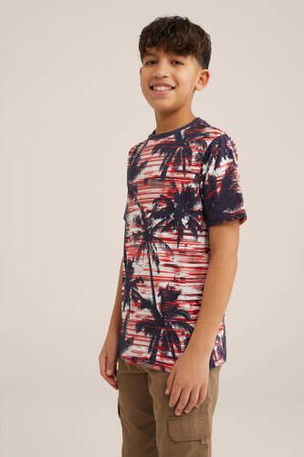 WE Fashion T-shirt met all over print rood zwart wit Multi Jongens Katoen Ronde hals 110 116 - Foto 3